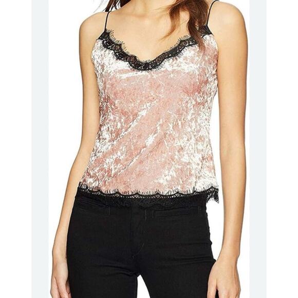 Guess Chela Cami Top L Crushed Velvet Pink‎ Lace Trim Festival Y2K Summer FLAW - Picture 9 of 11